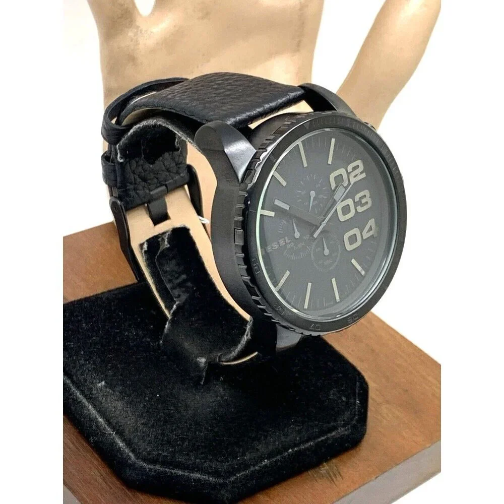 Diesel Men's Watch DZ4216 Quartz Chronograph Black Dial Leather Band 52mm